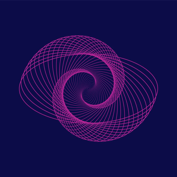 ilustrações de stock, clip art, desenhos animados e ícones de abstract geometric background with spiral. purple half circles on dark blue backdrop. - striped mesh abstract wire frame