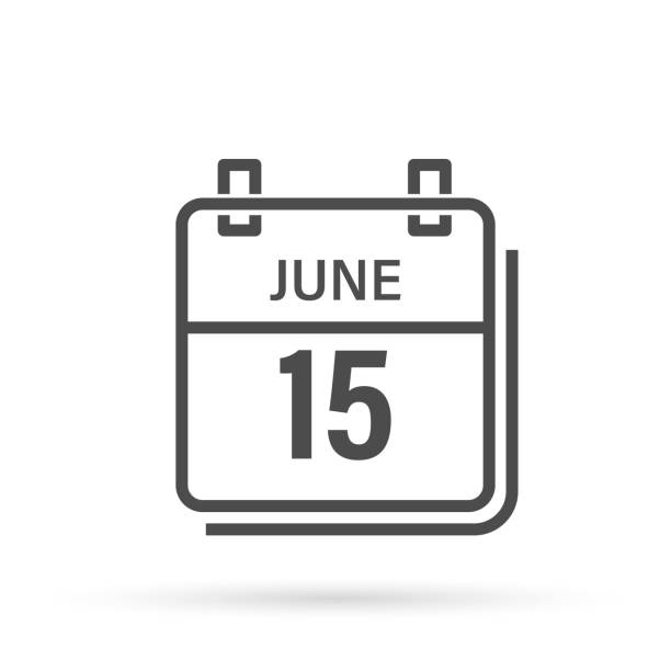 15 czerwca, ikona kalendarza z cieniem. dzień, miesiąc. płaska ilustracja wektorowa. - save the date stock illustrations