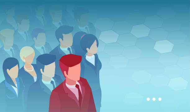 Vector of a crowd of professional business people with a chief manager leading them Vector of a crowd of professional businesspeople with a chief manager leading them chairperson stock illustrations