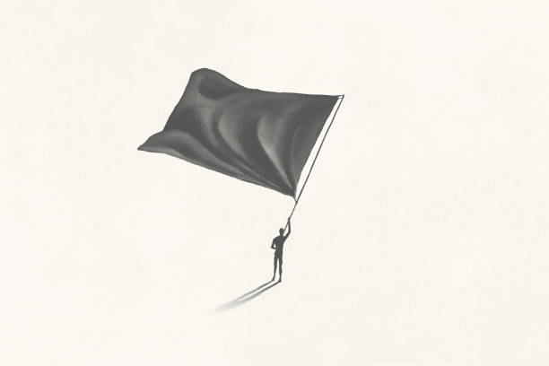 istock Illustration of black and white man waving flag, minimal concept 1400596963