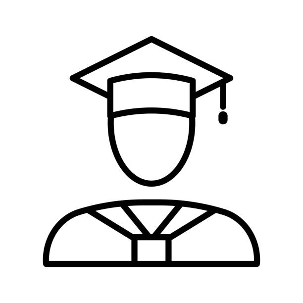 avatar-symbol für abschlussstudenten. lineares piktogramm isoliert auf weißem hintergrund. - silhouette student school learning stock-grafiken, -clipart, -cartoons und -symbole