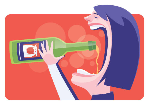 kobieta trzymająca butelkę piwa i pijąca - drunk stock illustrations
