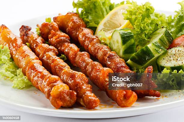 Kebab Grilled Meat And Vegetables Stock Photo - Download Image Now - Appetizer, Bacon, Barbecue - Meal