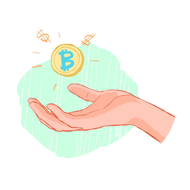 istock Hand holding Bitcoin crypto investment doodle set vector Hand drawn illustration. 1400605171