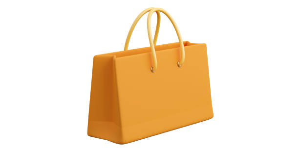 Realistic orange paper shopping bag. Concept of black friday or halloween and autumn sales, present or surprise. 3d high quality render