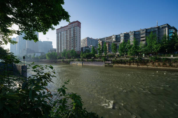 istock Chengdu riverside modern office building at dusk 1400605636