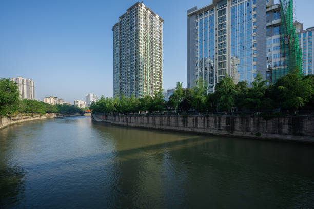 istock Chengdu riverside modern office building at dusk 1400605739