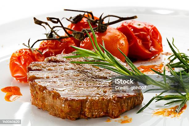 Grilled Beefsteak And Fried Tomatoes Stock Photo - Download Image Now - Beef, Color Image, Dining