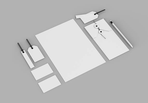istock Base white stationery mockup template for branding identity on a gray background for graphic designers presentations and portfolios. 3D rendering. 1400608882