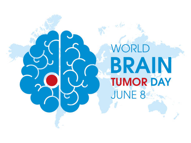 World Brain Tumor Day vector Human brain with world map silhouette icon vector. Brain Tumor Day Poster, June 8. Important day brain tumour stock illustrations