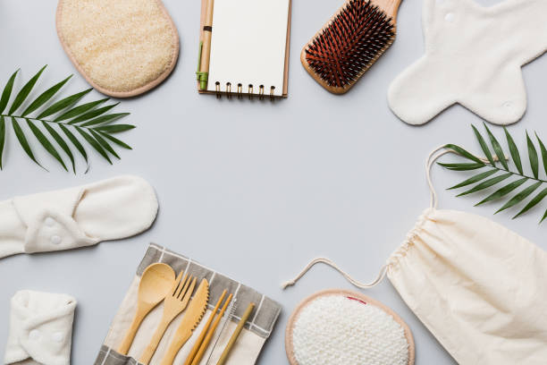 istock Zero waste concept. Eco-friendly home daily accessories. top view 1400611900