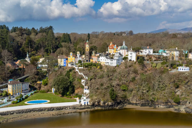 Aerial view of Portmeirion, Wales, UK stock photo