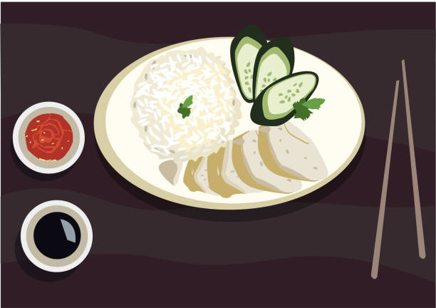 chicken rice cuisine popular in malaysia and singapore and originated from hainan, china. editable clip art. - 海南島 幅插畫檔、美工圖案、卡通及圖標