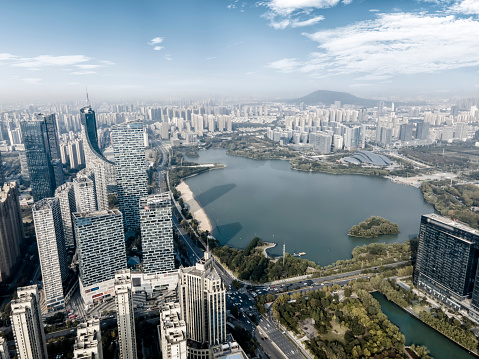Aerial photography of Hefei Swan Lake Financial Center