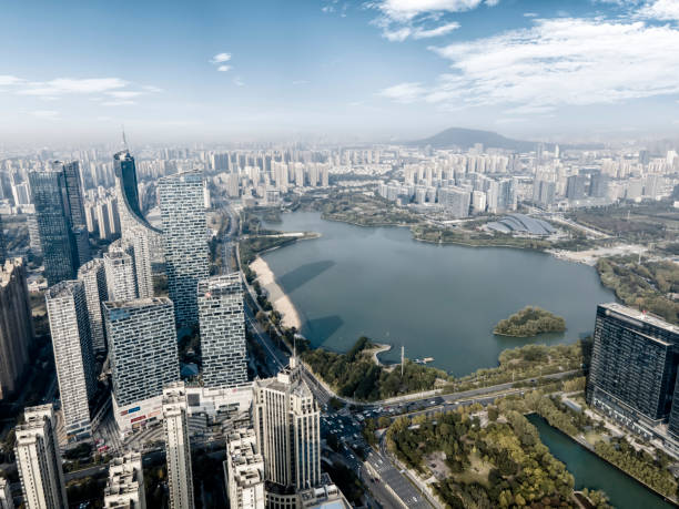 Aerial photography of Hefei Swan Lake Financial Center Aerial photography of Hefei Swan Lake Financial Center anhui province stock pictures, royalty-free photos & images
