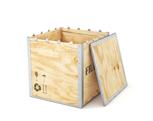 istock Open delivery wooden box isolation on a white background. 3d illustration 1400617755
