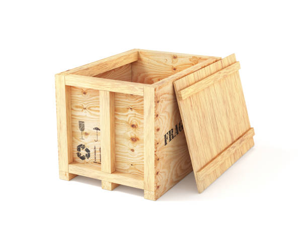 istock Open delivery wooden box isolation on a white background. 3d illustration 1400617769