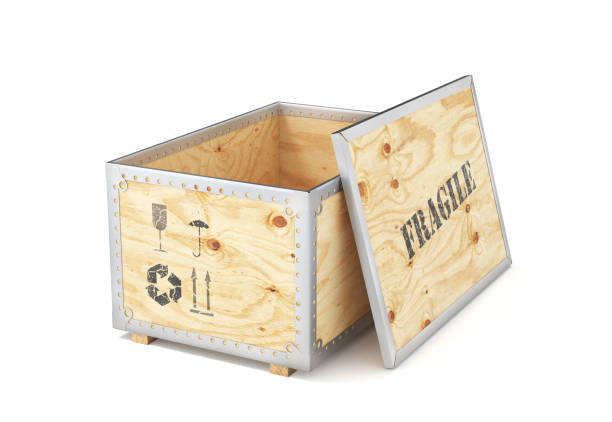 istock Open delivery wooden box isolation on a white background. 3d illustration 1400617816