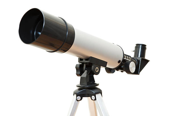 Telescope on white Telescope isolated on white background. Made from three images with all parts focus telescope lens stock pictures, royalty-free photos & images