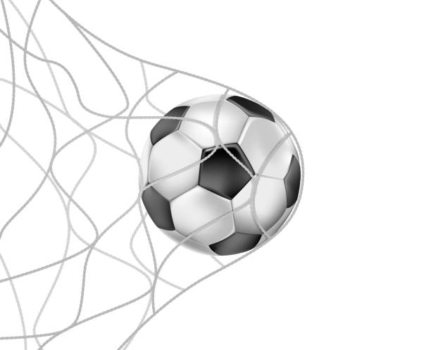istock Soccer Ball in the Goal Net on white background, realistic vector illustration 1400620890