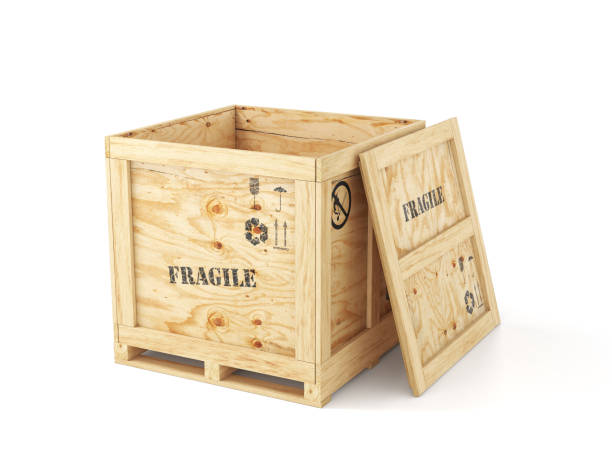 Open delivery wooden box isolation on a white background. 3d illustration
