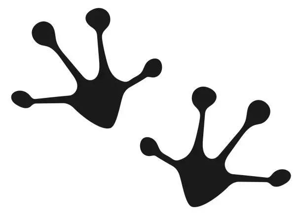 Vector illustration of Frog footprint. Toad feet black silhouette logo