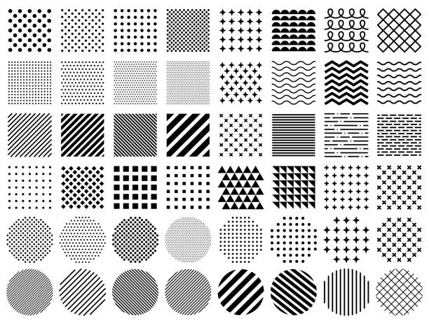 Illustration set of various geometric pattern icons Illustration set of square and circle icons with various geometric patterns zigzag stock illustrations