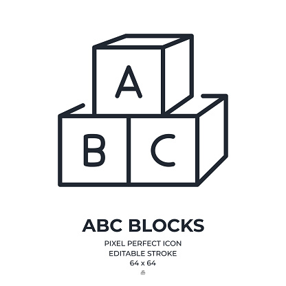 ABC blocks editable stroke outline icon isolated on white background flat vector illustration. Pixel perfect. 64 x 64.