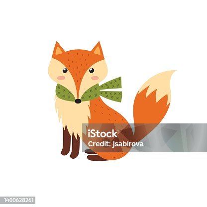 istock Cute fox in a scarf. Funny forest character isolated element 1400628261