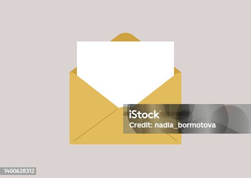 istock A blank sheet of white paper in a yellow envelope, a copy space template 1400628312