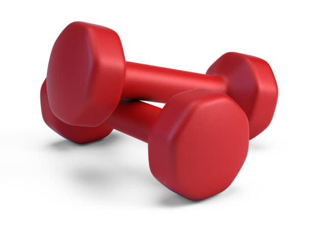 istock Pair of red Dumbbells isolted on white - 3d rendering 1400628833