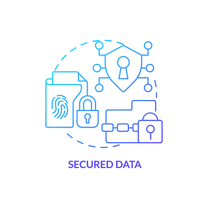 Secured data blue gradient concept icon. Biometric authentication advantage abstract idea thin line illustration. Sensitive information. Isolated outline drawing. Myriad Pro-Bold font used
