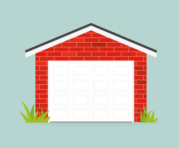 brick garage with an automatic door brick garage with an automatic door - vector illustration modern house driveway stock illustrations