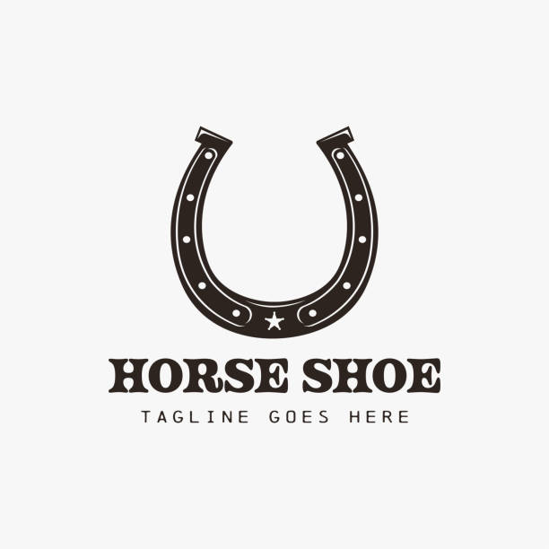 vintage western country hufeisen logo vektor auf weißem hintergrund - horseshoe stock-grafiken, -clipart, -cartoons und -symbole