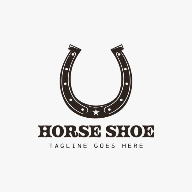 빈티지 서부 국가 흰색 배경에 말 신발 로고 벡터 - horseshoe stock illustrations