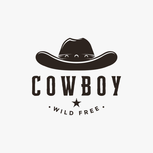 ilustraciones, imágenes clip art, dibujos animados e iconos de stock de logotipo de sombrero de vaquero simple sobre fondo blanco - cowboy hat hat wild west black