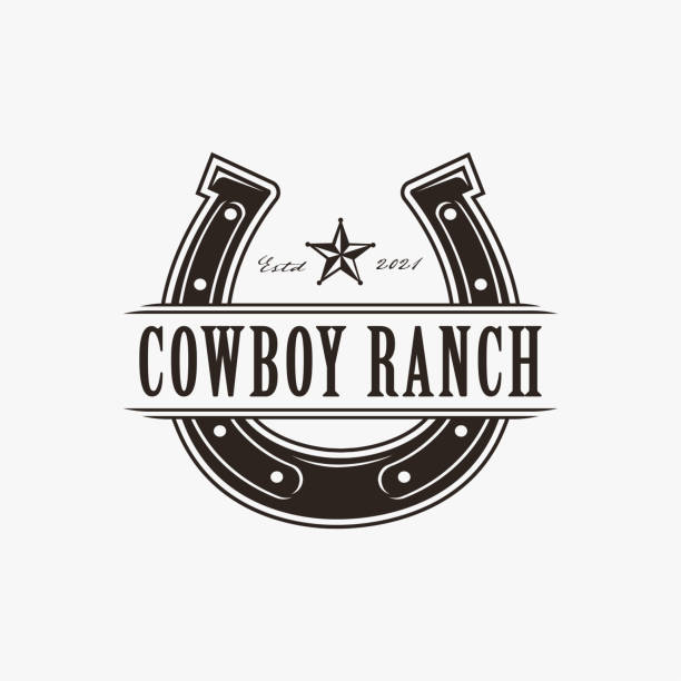 ilustraciones, imágenes clip art, dibujos animados e iconos de stock de sello occidental vintage etiqueta horseshoe cowboy ranch logotipo vector sobre fondo blanco - el lejano oeste