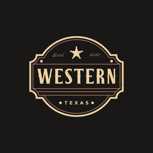 ilustraciones, imágenes clip art, dibujos animados e iconos de stock de insignia de emblema vintage del país, vector de diseño del logotipo occidental sobre fondo oscuro - saloon