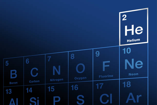 Helium, symbol He, on periodic table of the elements Helium on periodic table of the elements. Chemical element with symbol Al and atomic number 2. Inert, monatomic, noble gas, used as mixing gas for deep diving, for lasers and for scientific purposes. helium stock illustrations