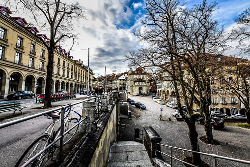Street Running Through Center Of Bern With Beautiful Architecture, Switzerland