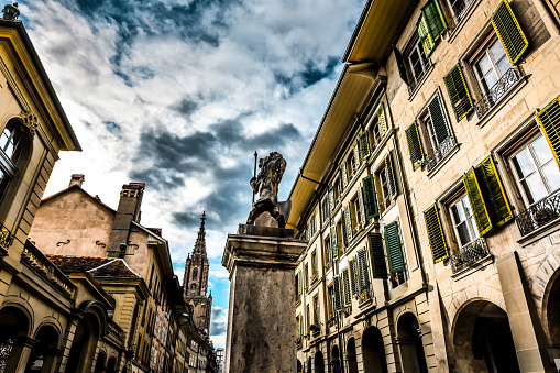 Low Angle View Of Lion Statue In Bern, Switzerland
