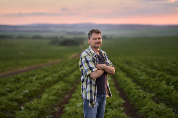 istock Happy farmer standing in his growing wheat field 1400642139