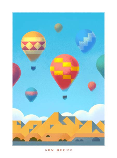 National parks of the USA and landmarks. New Mexico. Simple minimalistic travel posters with grain effect. National parks of the USA and landmarks. Road trip. New Mexico. new mexico landscape stock illustrations