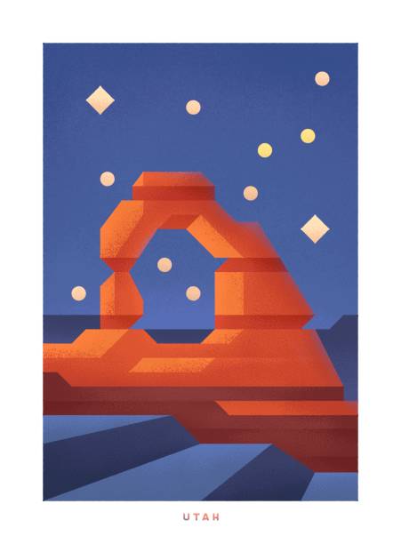 illustrazioni stock, clip art, cartoni animati e icone di tendenza di parchi nazionali degli stati uniti e punti di riferimento. utah. - arches national park illustrations