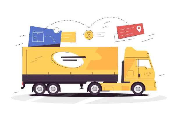Vector illustration of Cargo truck deliver cargo order to its destination