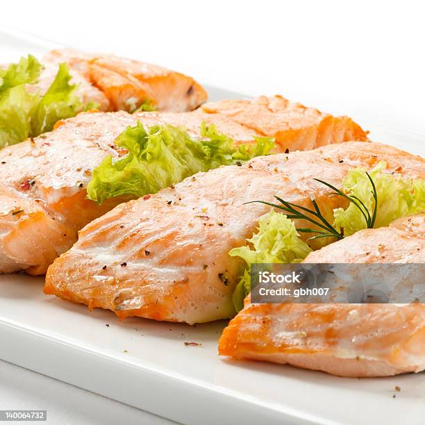 Grilled Salmon Stock Photo - Download Image Now - Baked Salmon, Color Image, Cooked