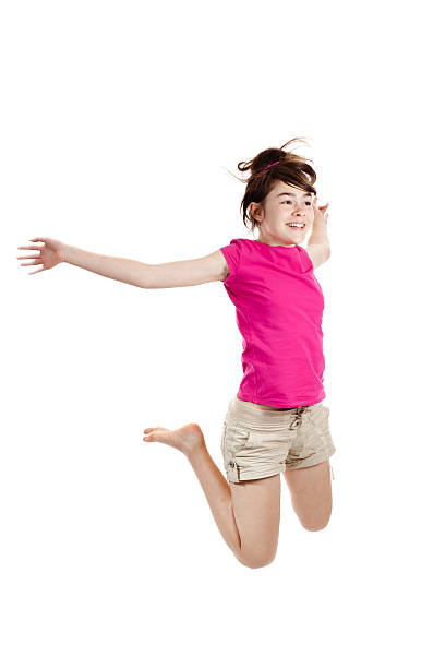 istock Girl jumping isolated on white background 140064752