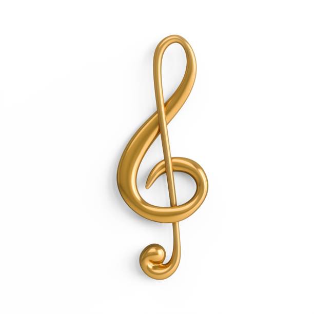 Treble clef in a circle of musical notes on a black background. Design. 3D illustration