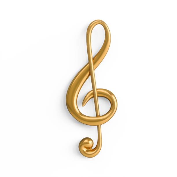 renderização 3d de agudos dourados clef isolado em fundo branco - musical note treble clef music three dimensional shape - fotografias e filmes do acervo