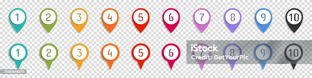 Number Pointer Button Map Pointer Set With Number Bullet Point From 1 To 10 Vector ...